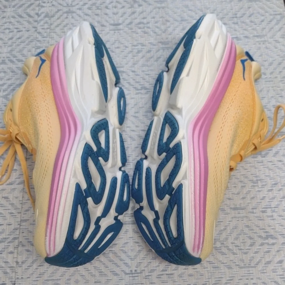 Hoka One One Bondi 8 Women's Yellow and Pink Running Shoes - Picture 3 of 14